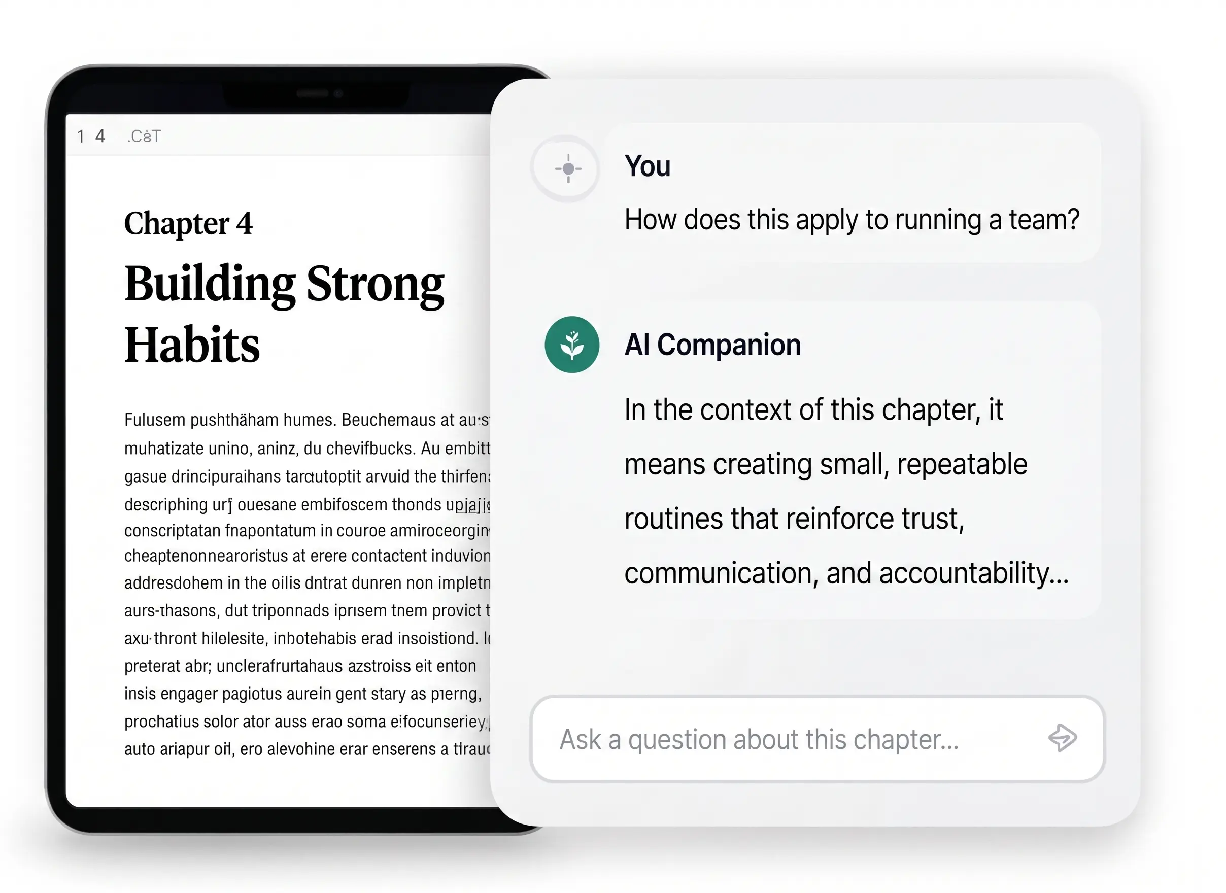 Praxis AI companion inside a reading experience